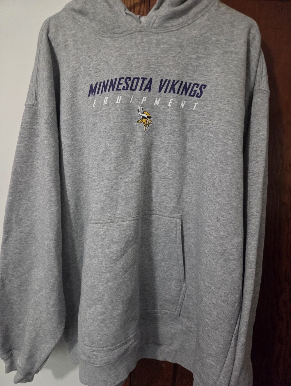 Minnesota Vikings Gray Hooded Reebok Sweatshirt - Team Logo Pullover Mens XL